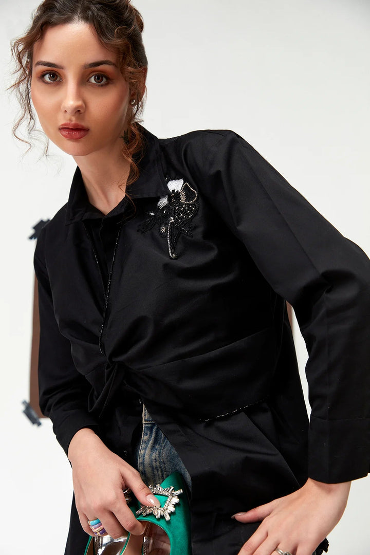 Bistre twisted shirt(Black) - Zilaire