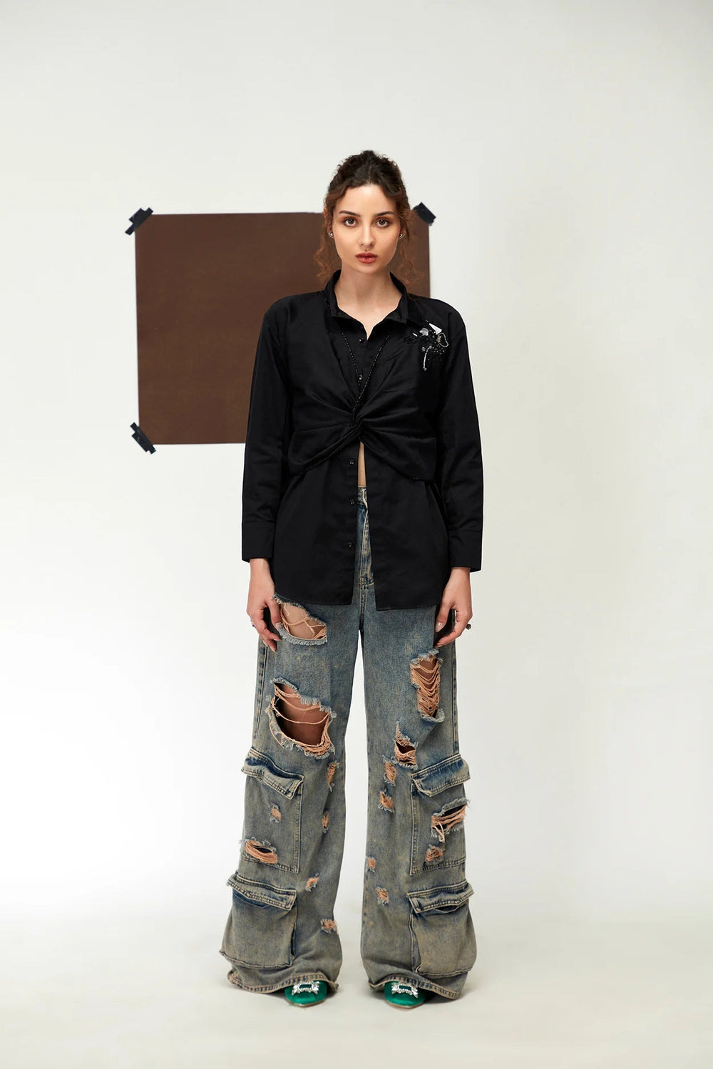 Bistre twisted shirt(Black) - Zilaire