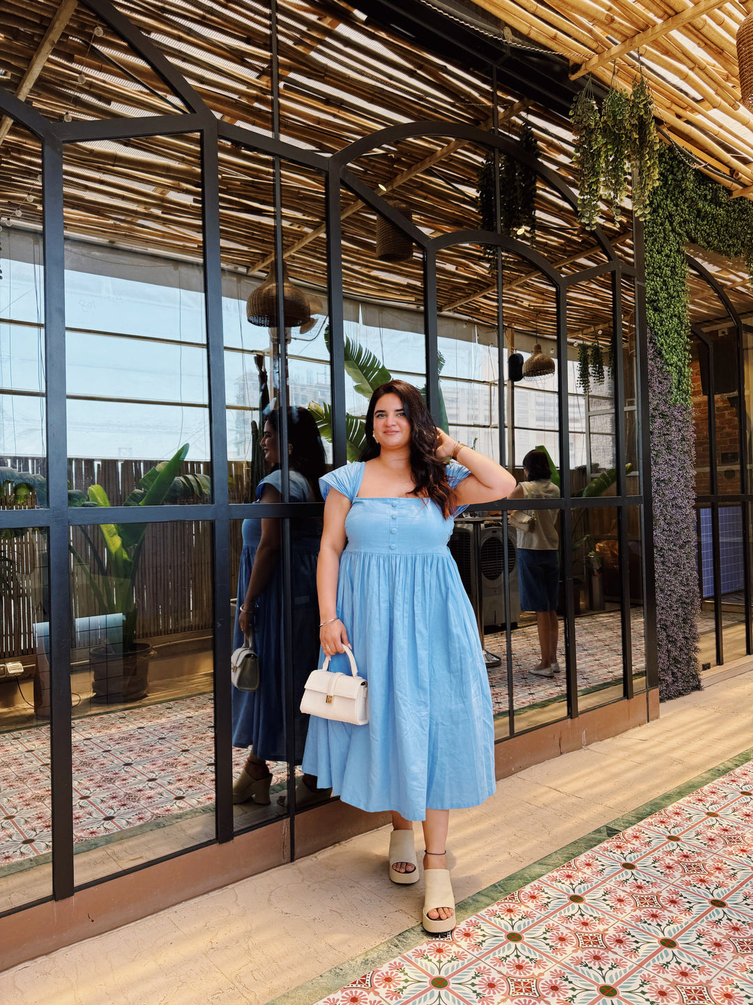 Prableen Kaur Bhomrah In Vibrant Vision Linen Dress ( Aqua Blue ) - Zilaire