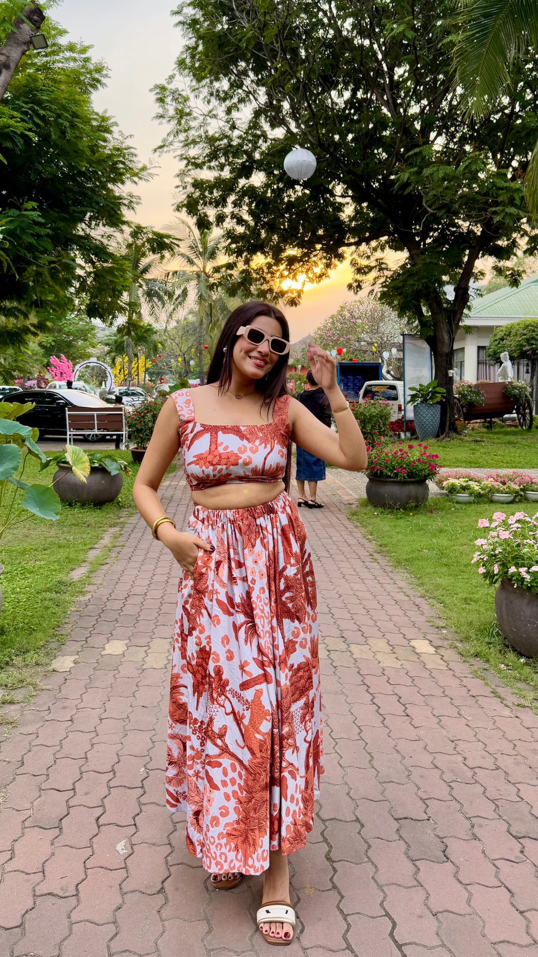 Sugandh Gulati In Saffrine skirt co - ord set(orange colour) - Zilaire