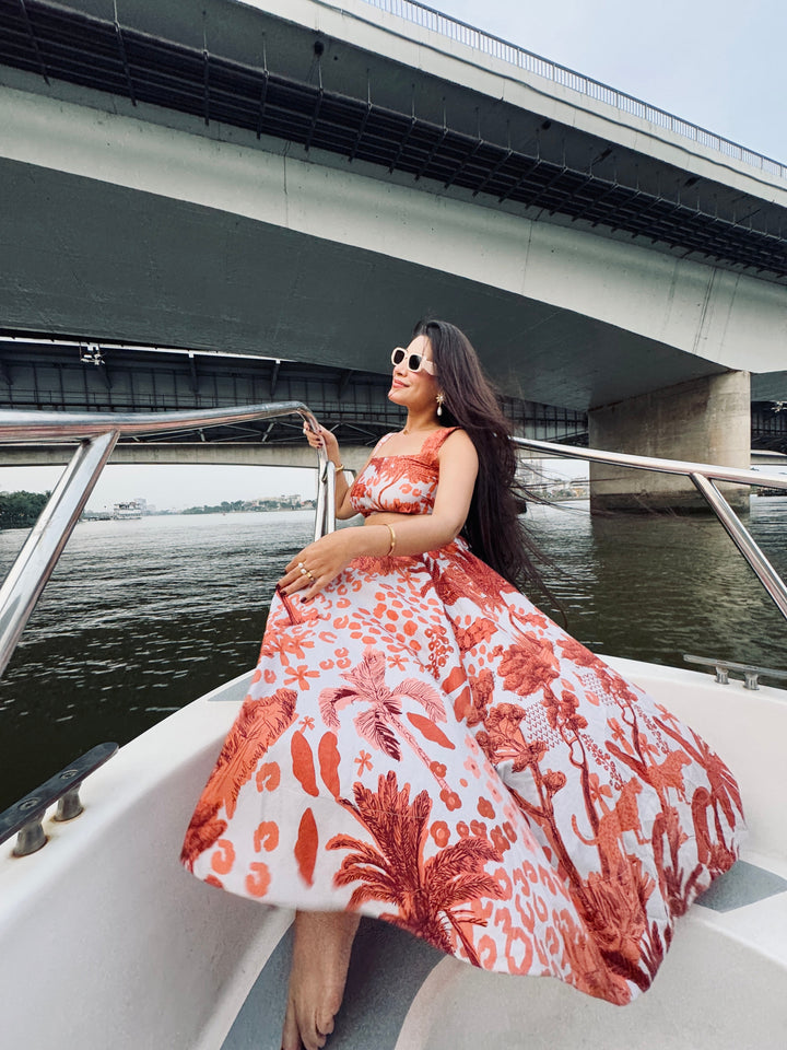 Sugandh Gulati In Saffrine skirt co - ord set(orange colour) - Zilaire