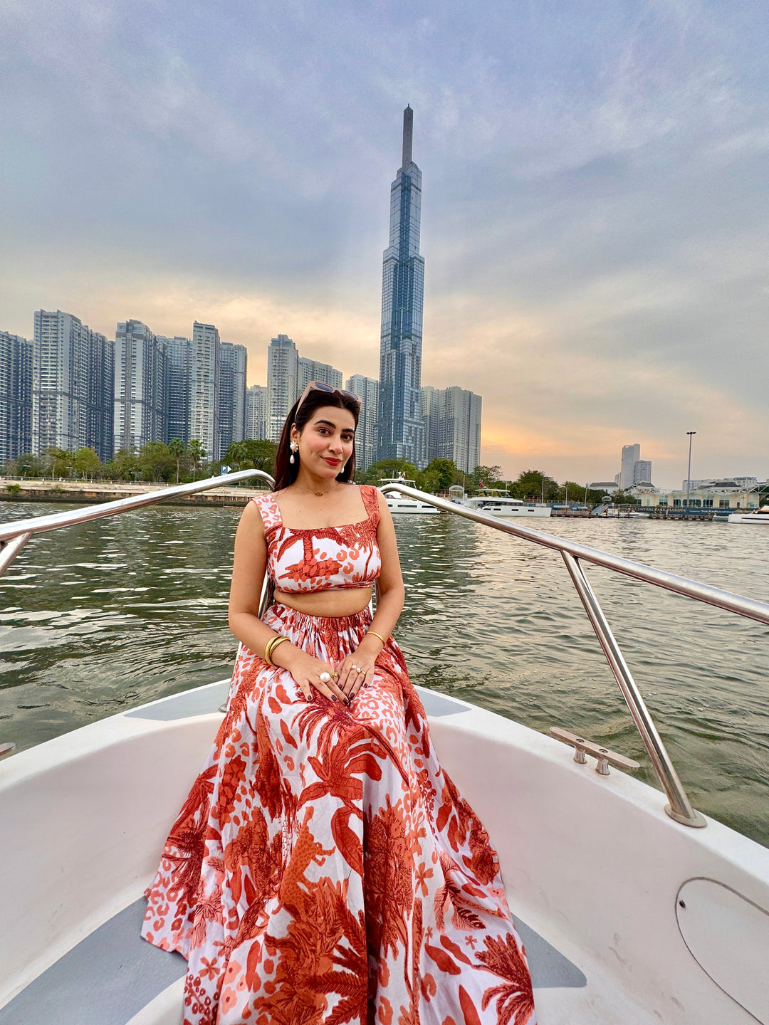 Sugandh Gulati In Saffrine skirt co - ord set(orange colour) - Zilaire
