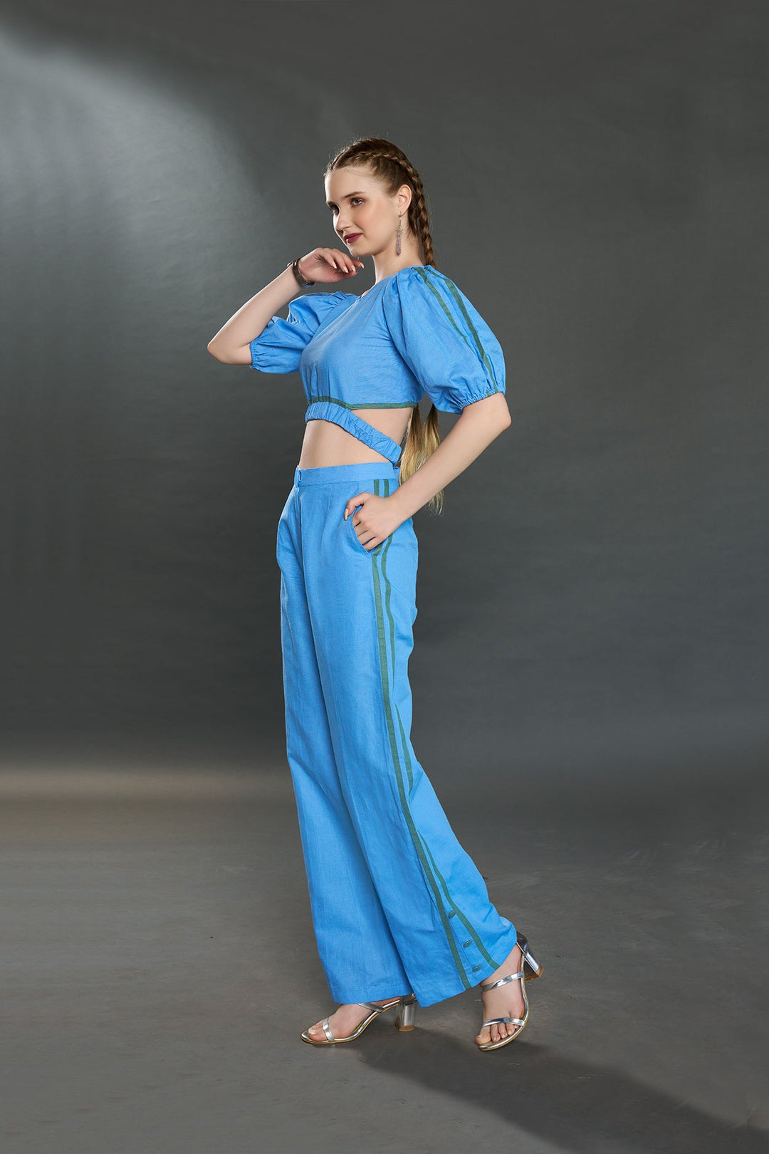 Valencia Linen Co-Ord Set (Aqua Blue) - Zilaire