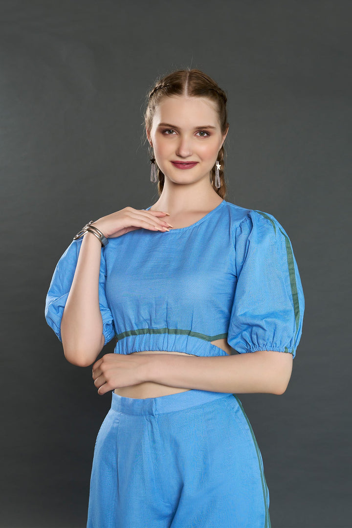 Valencia Linen Co-Ord Set (Aqua Blue) - Zilaire