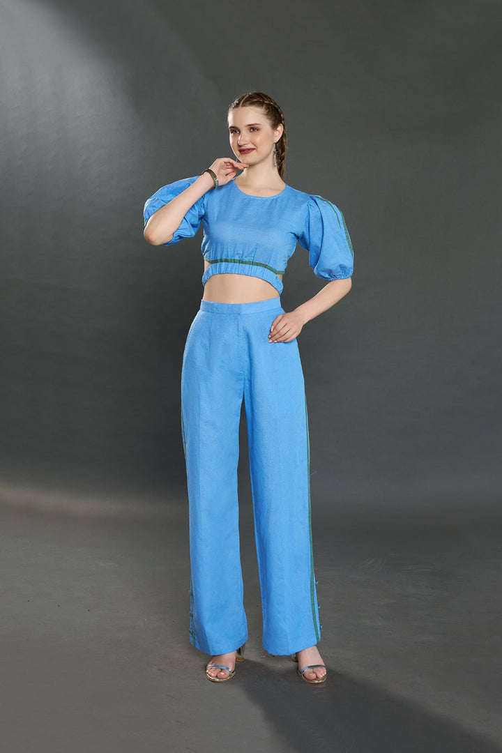 Valencia Linen Co-Ord Set (Aqua Blue) - Zilaire