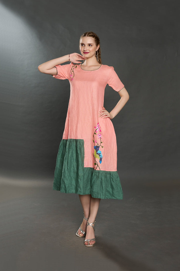 Venice Linen Dress (Peach) - Zilaire