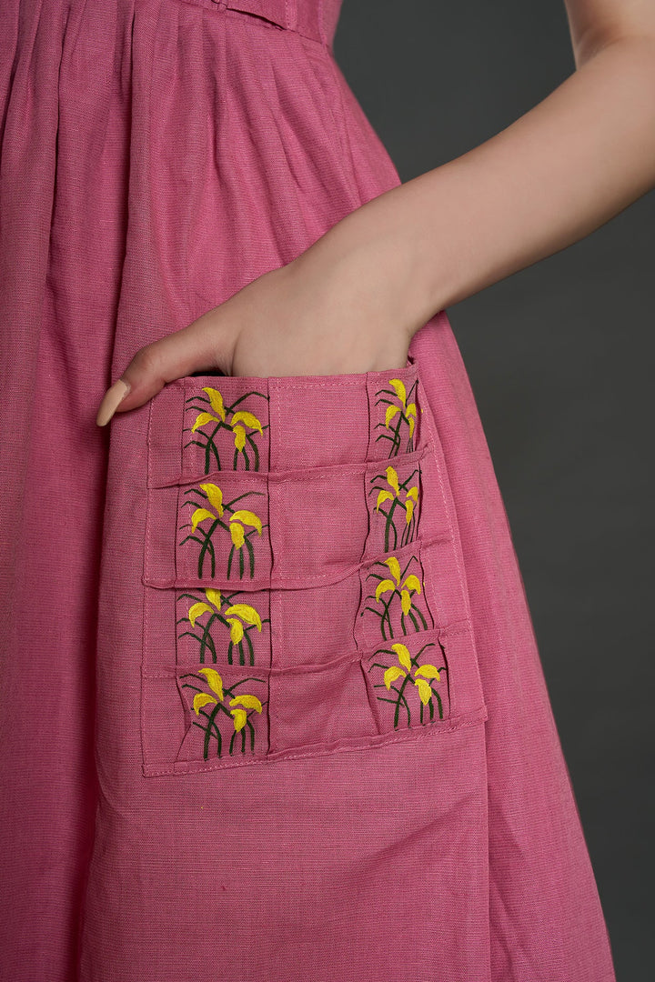 Verona Linen Dress (Rose Pink) - Zilaire