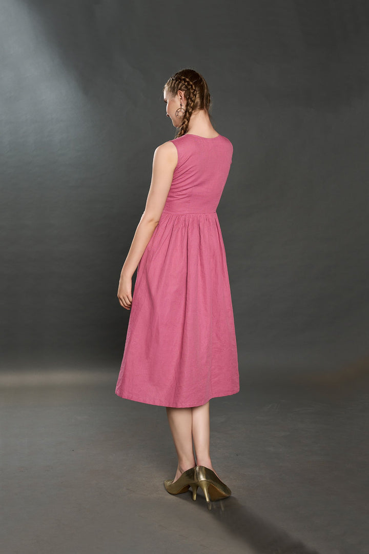 Verona Linen Dress (Rose Pink) - Zilaire