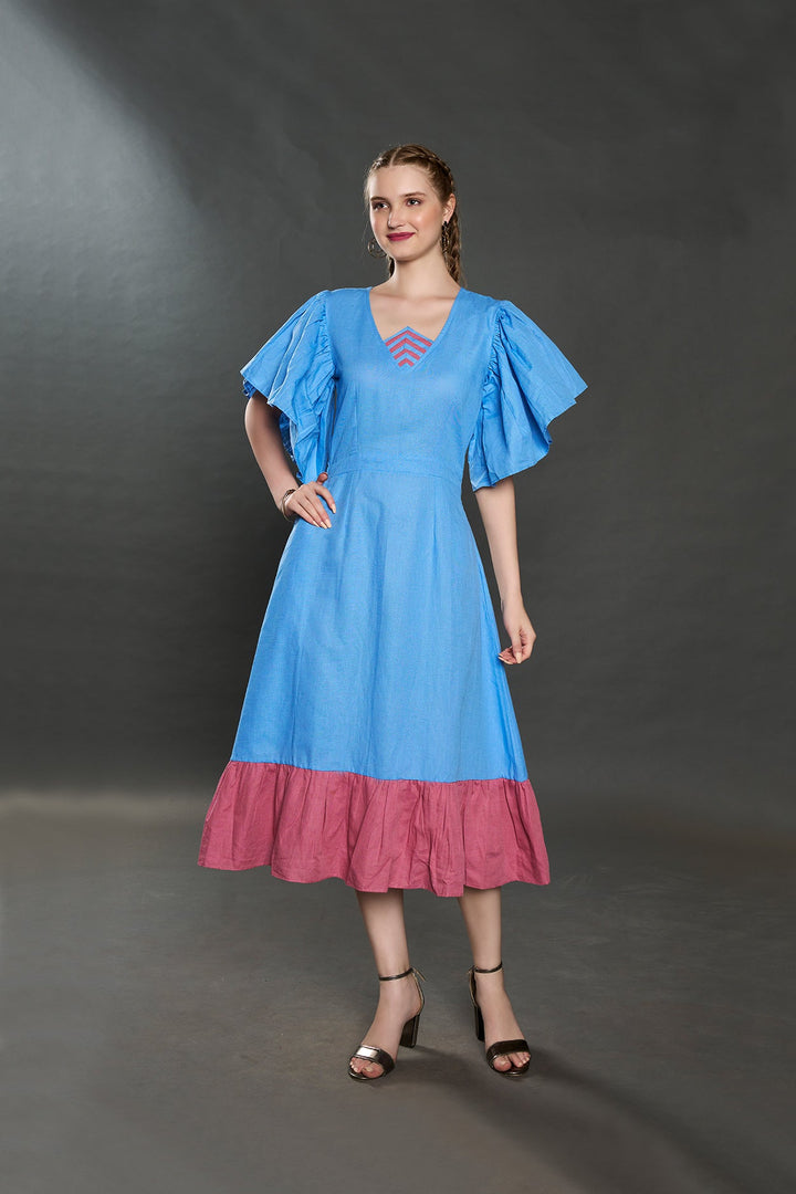Verve Linen Dress (Aqua Blue) - Zilaire