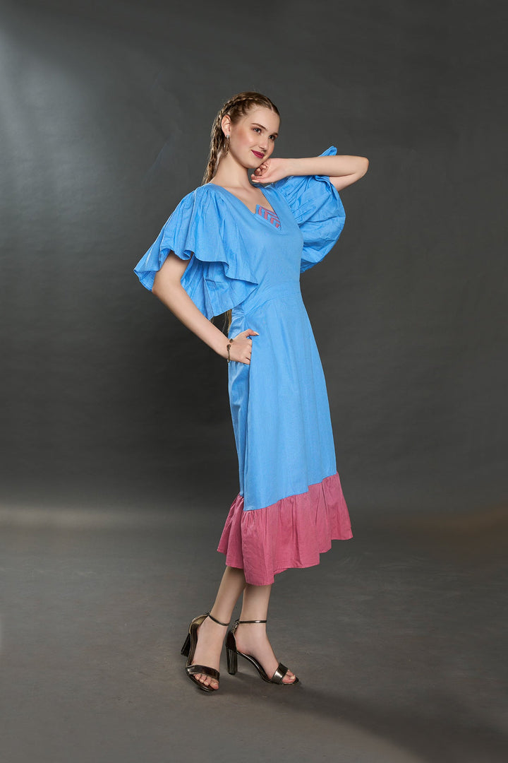 Verve Linen Dress (Aqua Blue) - Zilaire