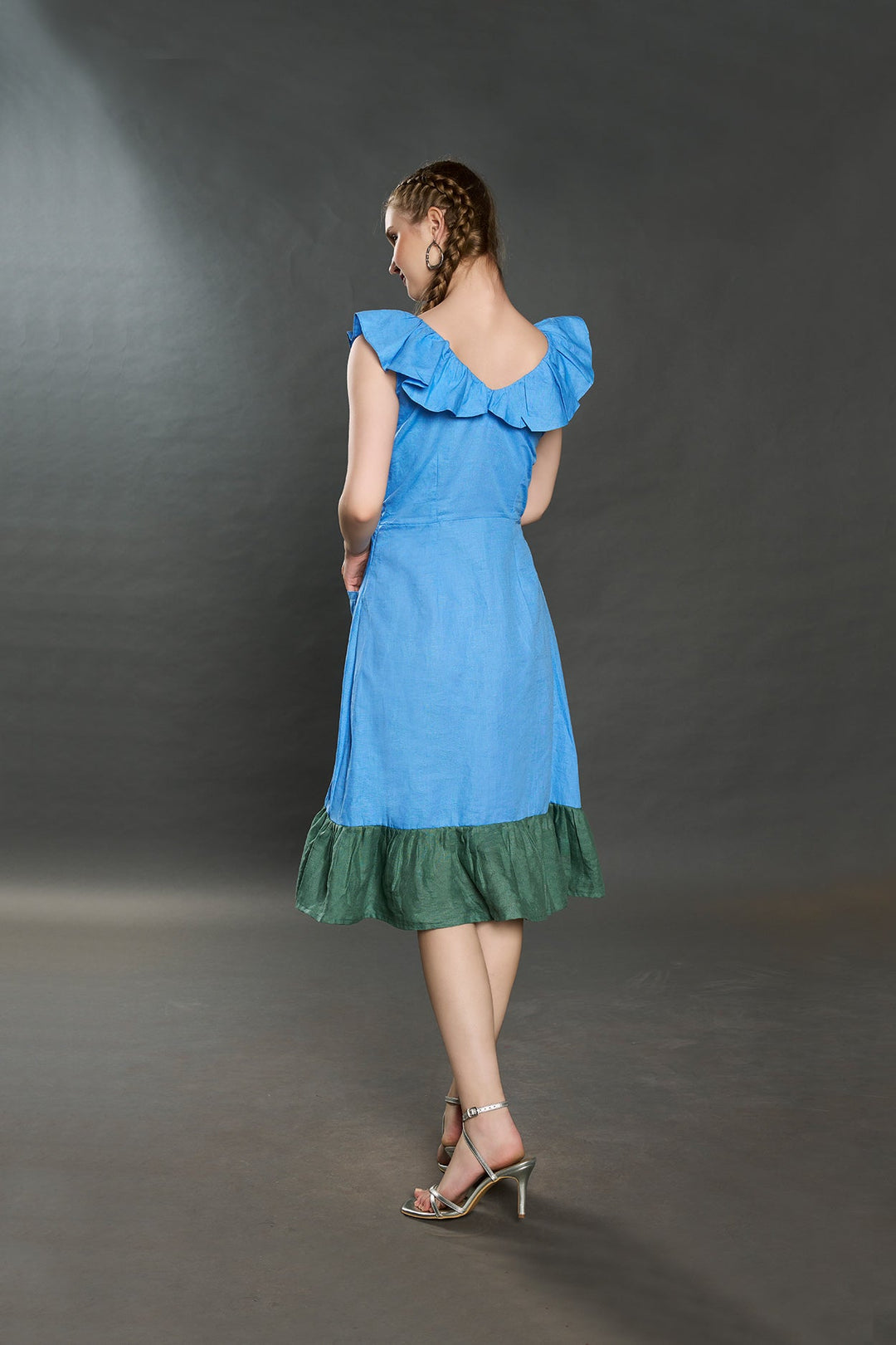 aqua blue linen dress Linen clipped dobby-weave strap dress