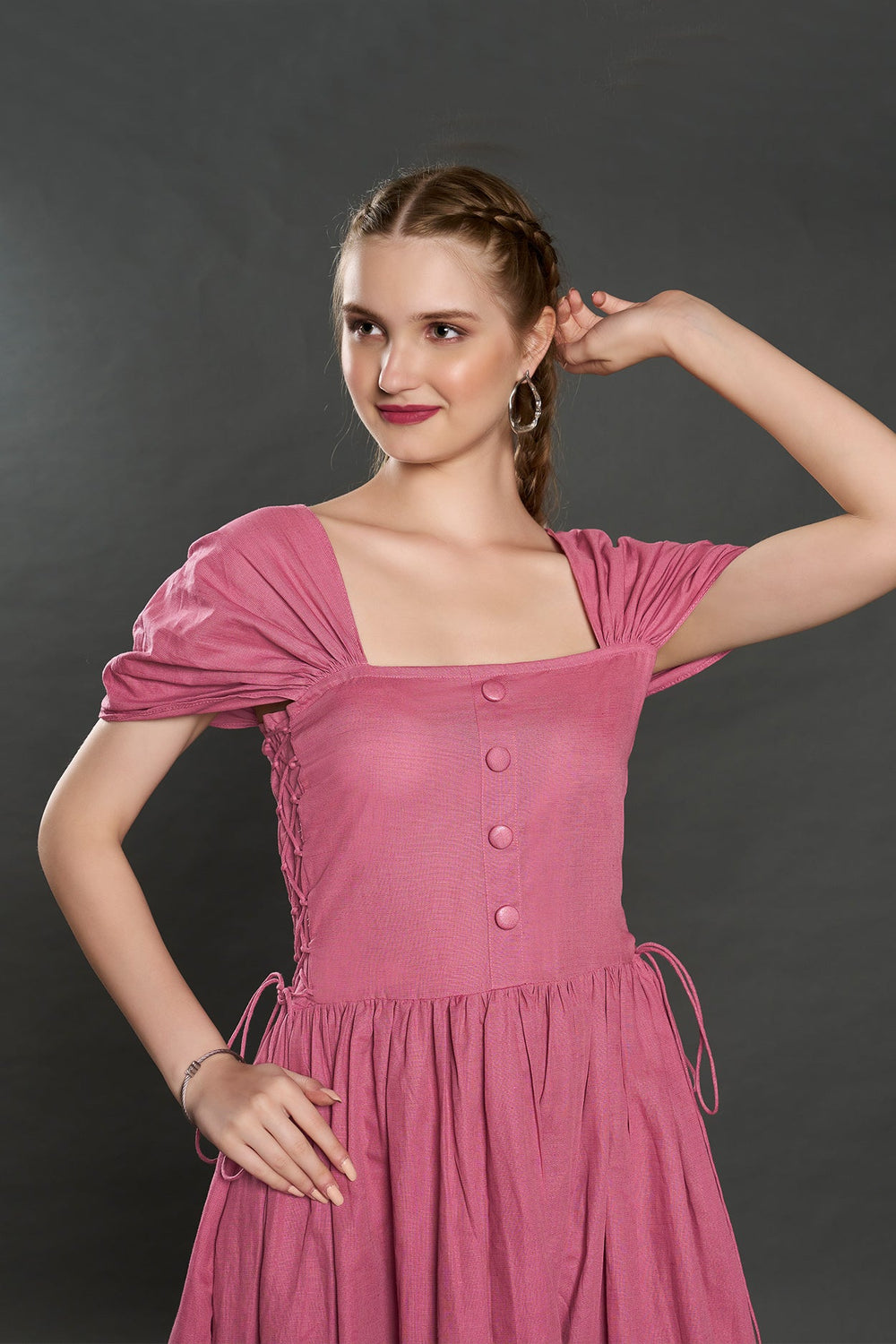Vibranat Visions Linen Dress (Rose Pink) - Zilaire