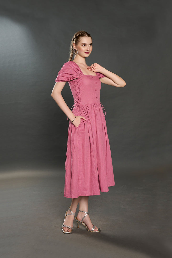 Vibranat Visions Linen Dress (Rose Pink) - Zilaire